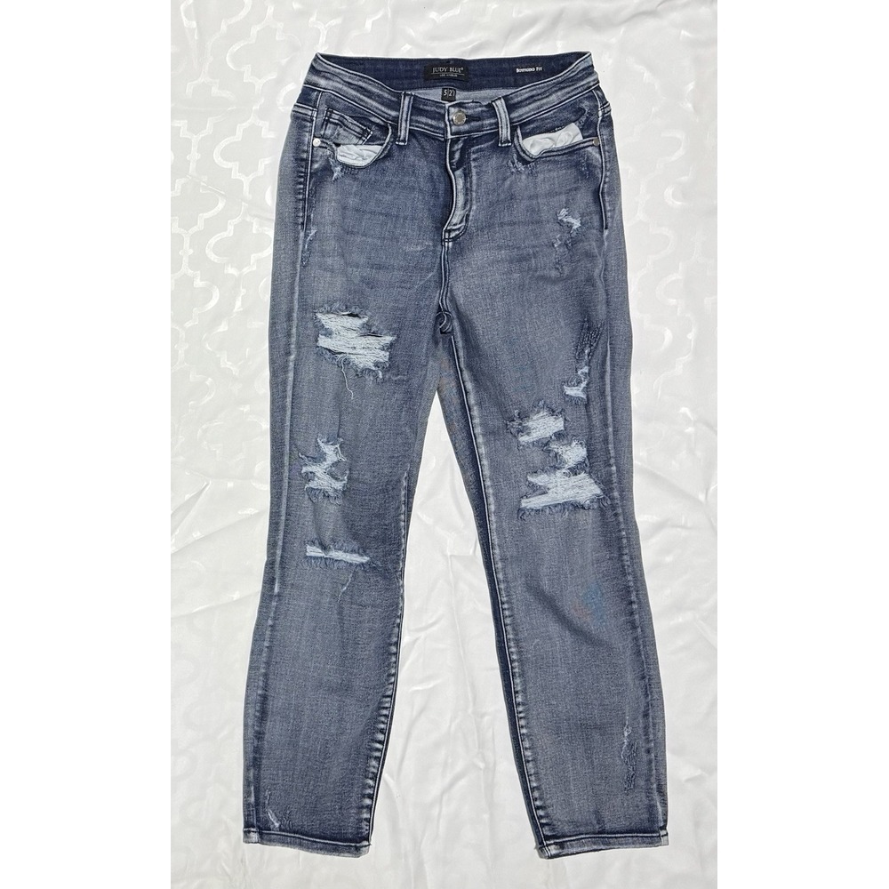 Judy Blue High Rise Destroyed Dark Wash Acid Boyfriend Jeans Size Womens 5/27